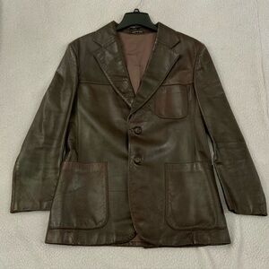 INDUYCO Vintage 70s Super Fly Leather Suit Coat 2 Button Jacket Sz 42 Made Spain